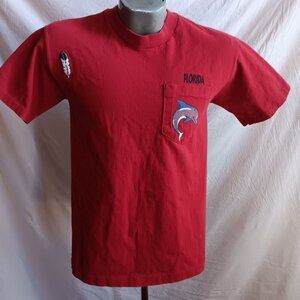 Vintage Single Stitch Dolphin T-shirt 1980's Florida Mens Red Pocket Small USA